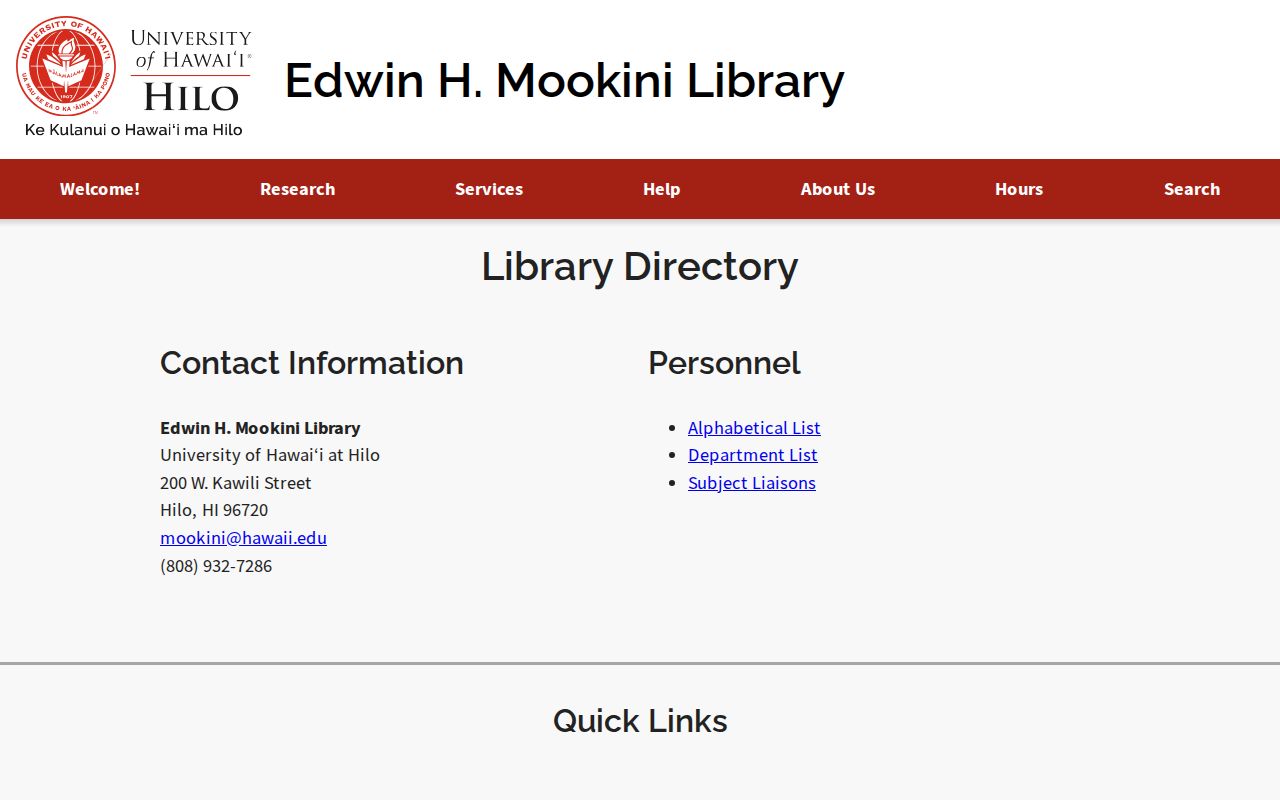 Hilo city directory research contact at Edwin H. Mookini Library