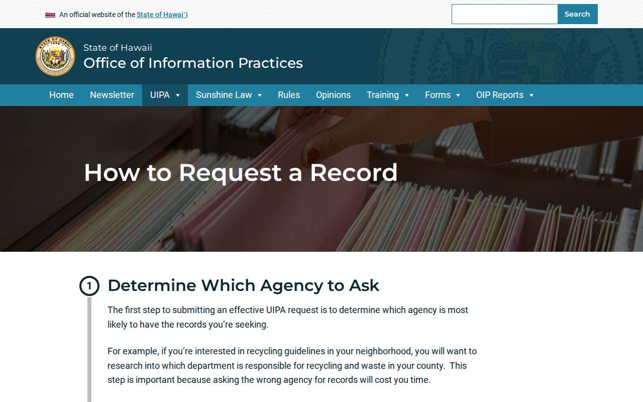 Hawaiʻi UIPA public records request guidance used for Hilo records