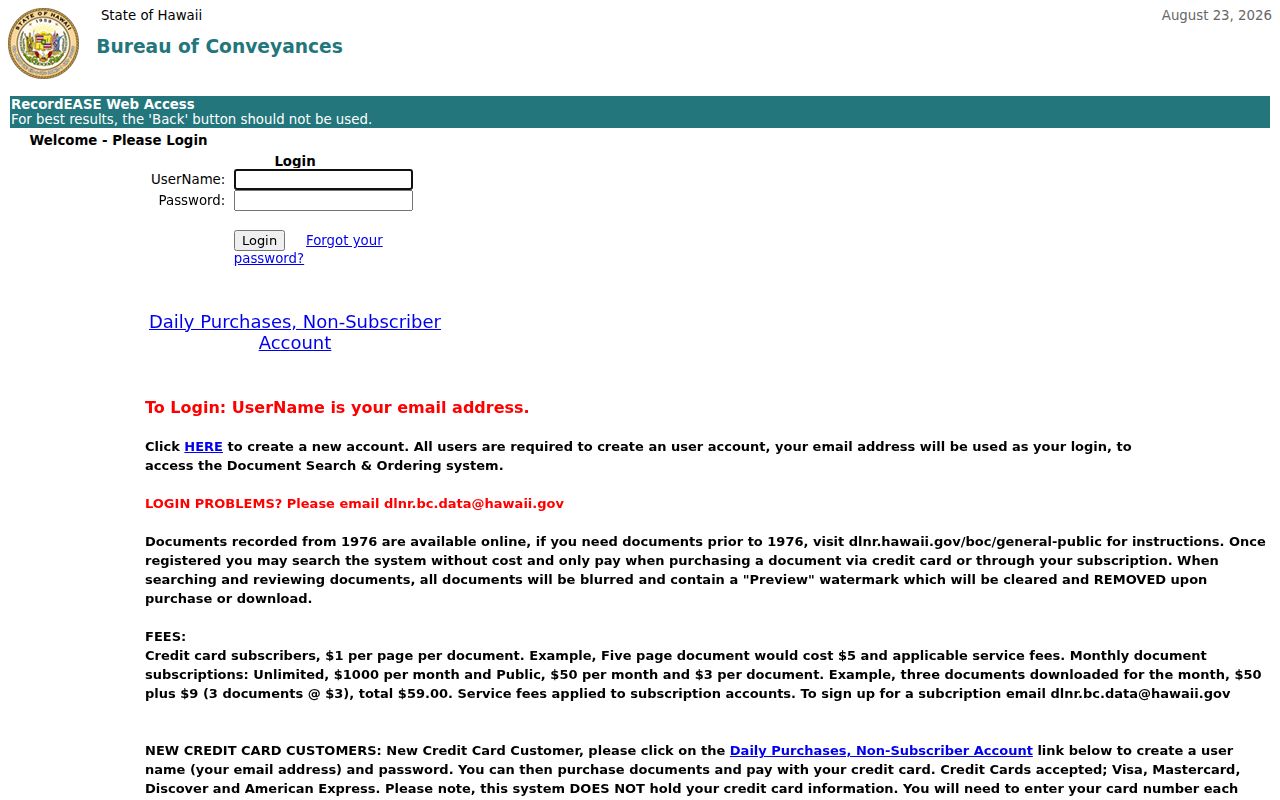 Bureau of Conveyances online entry for Hilo address and deed records