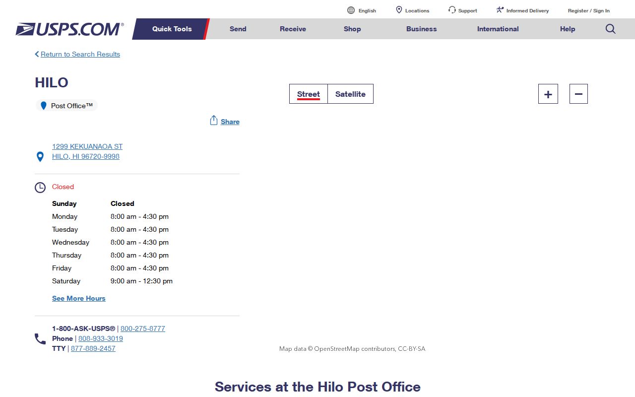 Hilo ZIP code directory USPS post office record